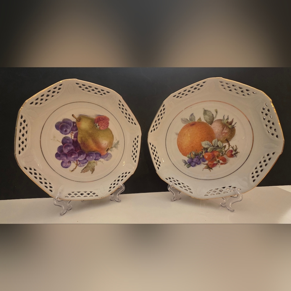 Set of 2 Vtg Schwarzenhammer Bavaria Porcelain Handpainted 7 5" Plates